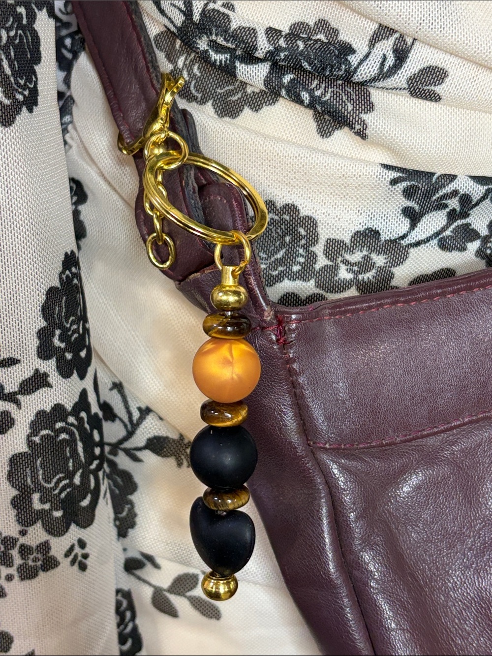 Handmade Genuine Tiger’s Eye Purse Charm Key Ring Dark Boho Bag Jewelry